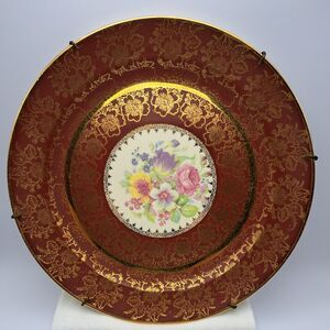 VTG Stetson China Co x Paden City Pottery Plate Red 22K Gold USA Collectible